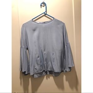 Iris & Ink baby blue top with bell sleeves